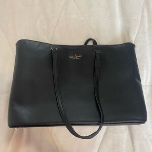 kate spade Black Leather Pebbled Tote with Gold Logo